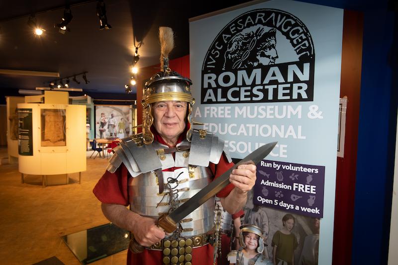 Image of a man dressed up as a centurion at the life of a roman solider event