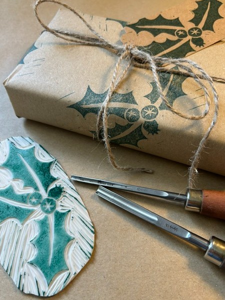 Christmas card lino printing 2026