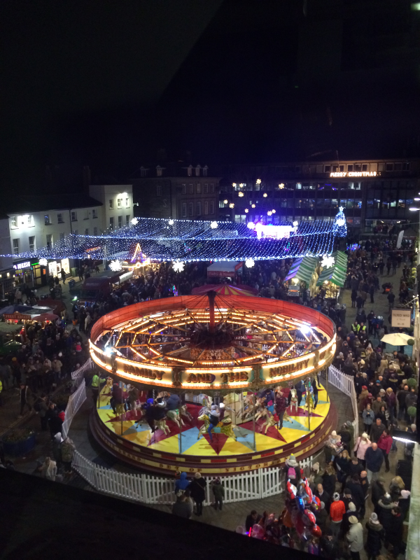 Aerial view picture of victorian evening with carousel