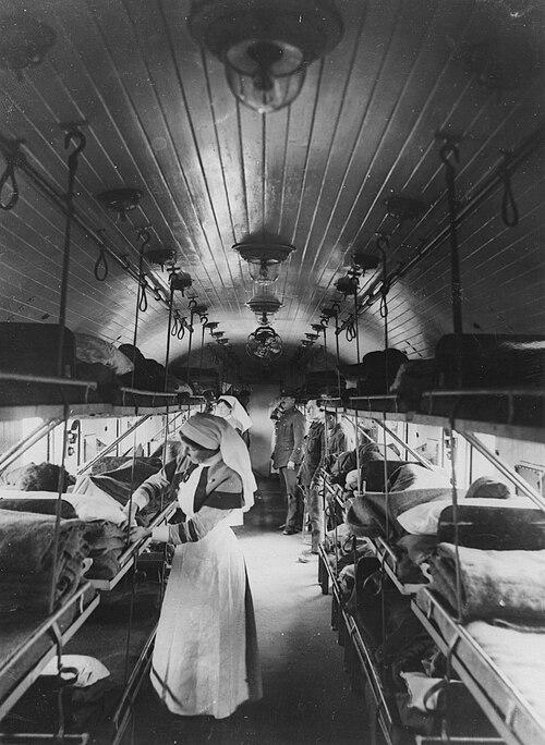 Interior of a ward on a British ambulance train in France