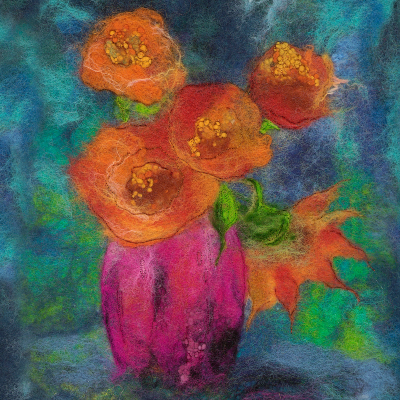Painting of flowers in a vase.