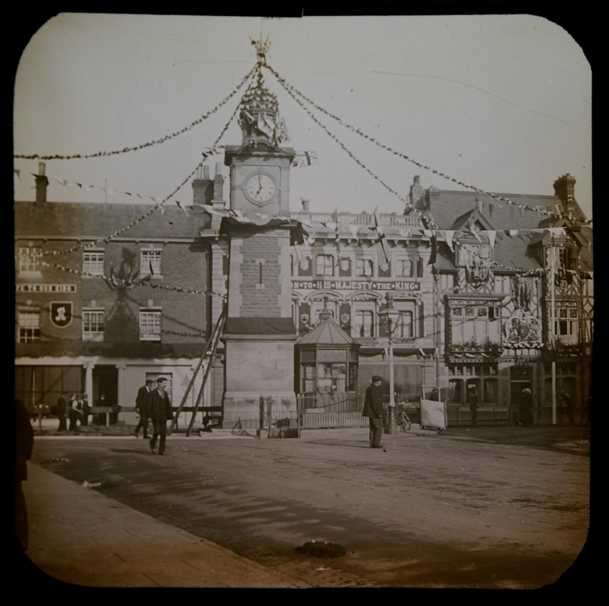 An old black and white photo of Rugby Town Centre