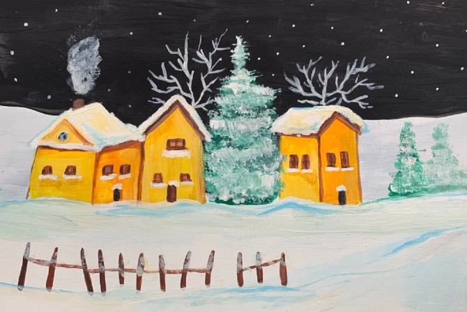 A painted Christmas scene