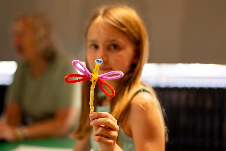 Image of a child holding up a crafted dragonfly
