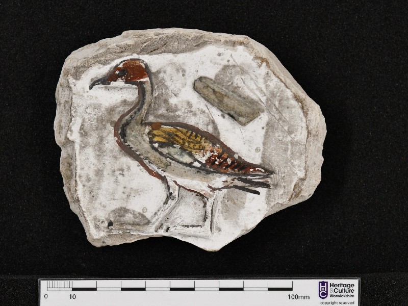 A painting of a bird on a rock