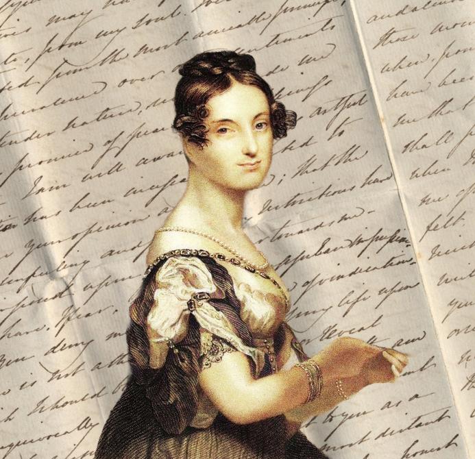A picture of a regency woman (painting) over a regency letter
