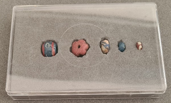 The main colours used for glass beads were blue, red, white and sometimes yellow.